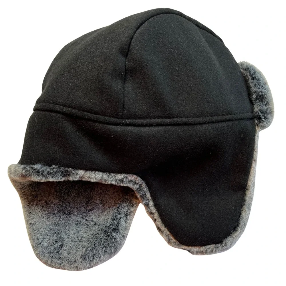 NWOT Old Navy Kids Faux Fur Trim Trapper Hat L - XL Black‎ Gray Winter Ski Snow